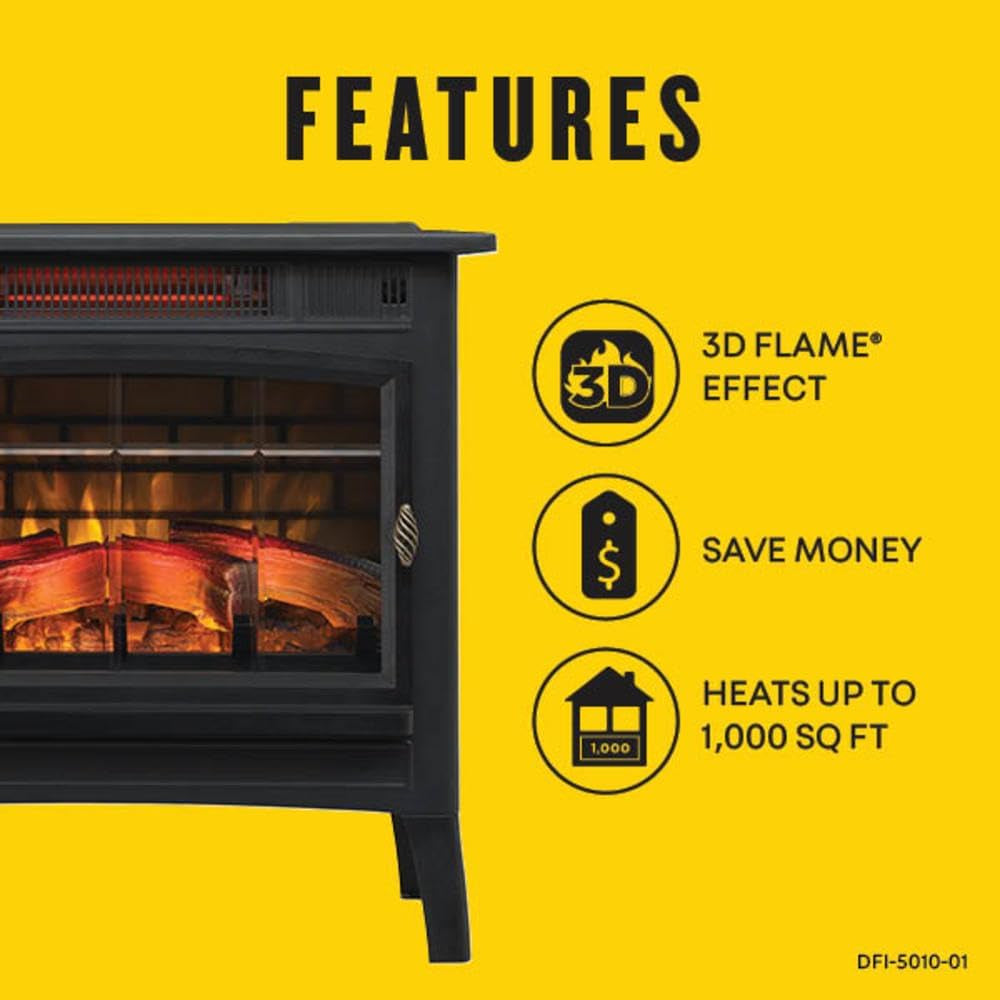 3D Infrared Electric Fireplace Stove with Remote Control - Portable Indoor Space Heater - DFI-5010 (Bronze)